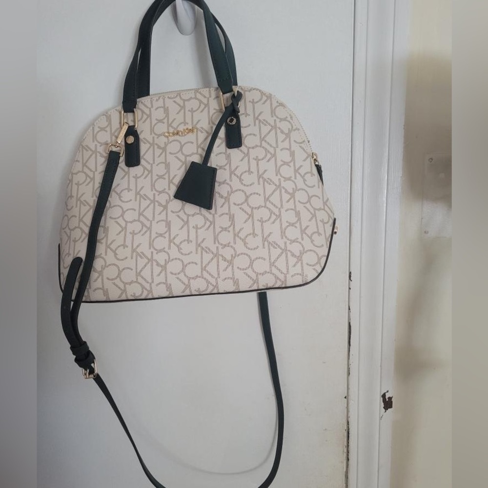 Cream and green gently used Calvin Klein handbag